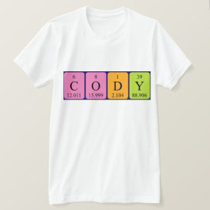 Camisa do nome da mesa periódica Cody