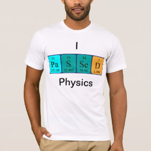 Camisa do nome da mesa periódica da física aprovad