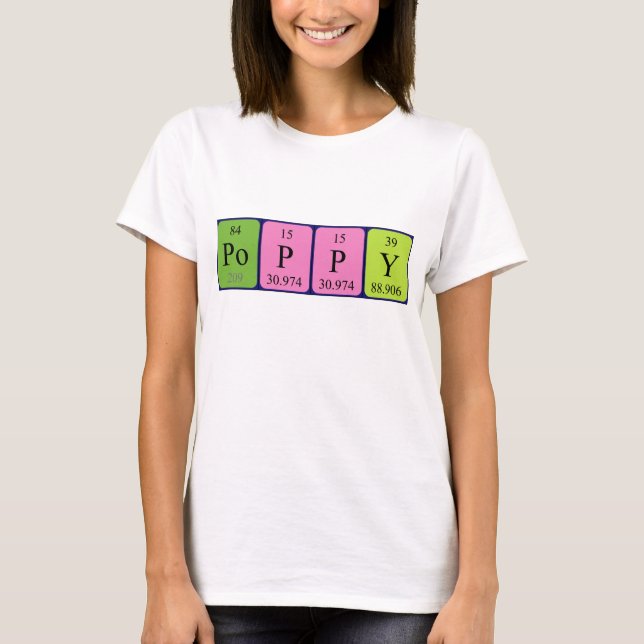 Camisa do nome da mesa periódica da Poppy (Frente)