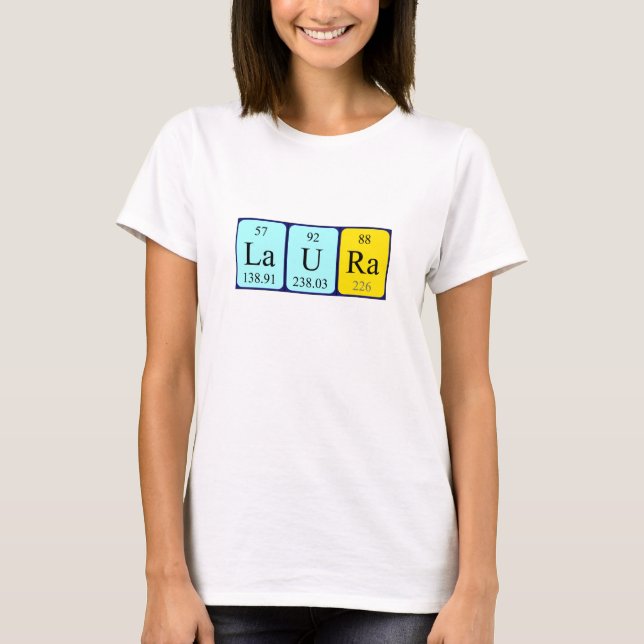 Camisa do nome da mesa periódica de Laura (Frente)