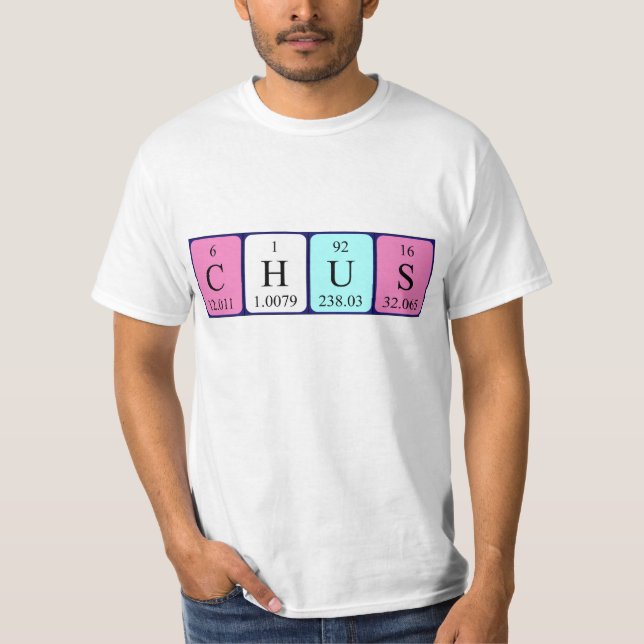 Camisa do nome da mesa periódica do Chus (Frente)