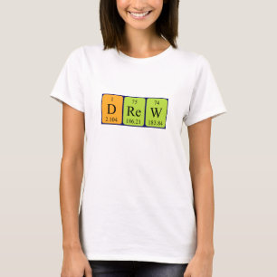 Camisa do nome da mesa periódica do Drew