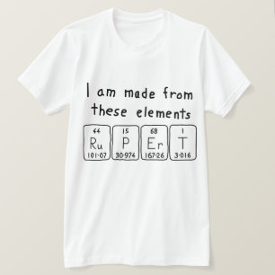 Camisa do nome da mesa periódica do Rupert