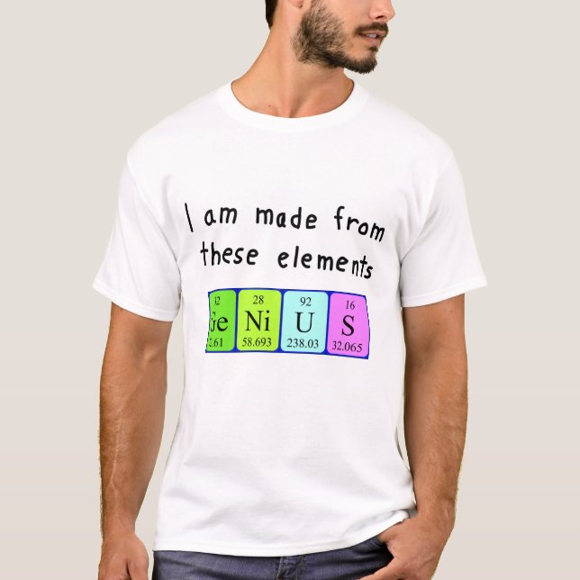 Camisa do nome da mesa periódica gênio (Frente)