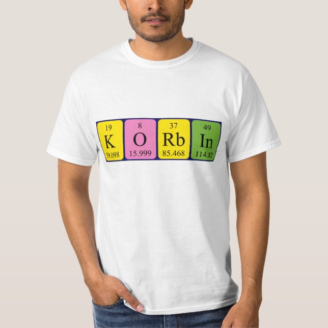 Camisa do nome da mesa periódica Korbin (Frente)
