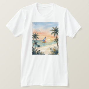 Camisa do pôr do sol na praia de Boracay em aquare