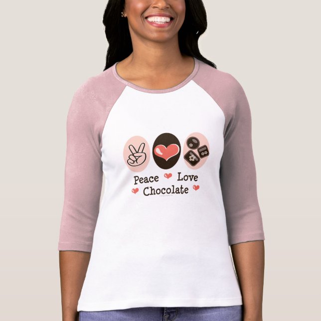 Camisa do Raglan T do chocolate do amor da paz (Frente)