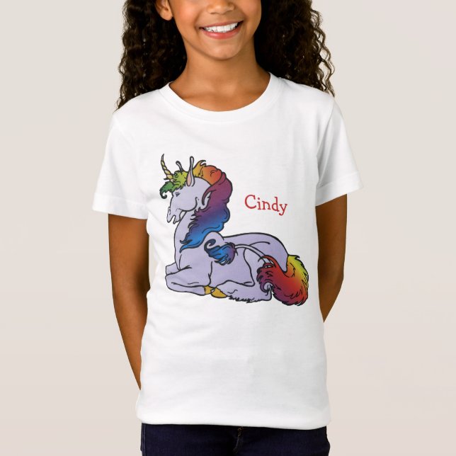Camisa do unicórnio do arco-íris para meninas (Frente)