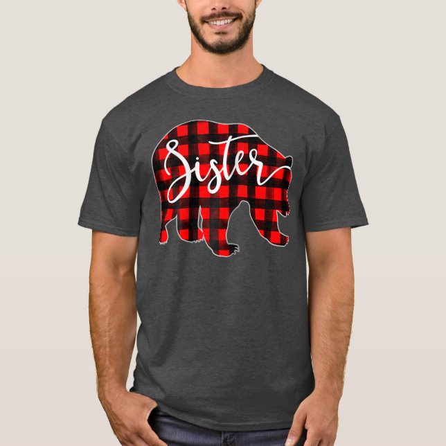 Camisa Do Urso Irmã Da Xadrez Vermelha Corresponde (Frente)