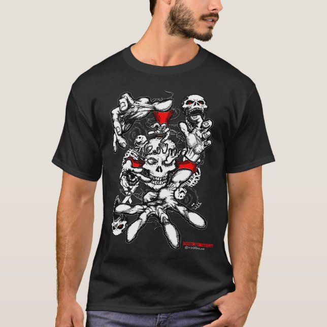 Camisa dos crânios & das mãos do zombi (Frente)