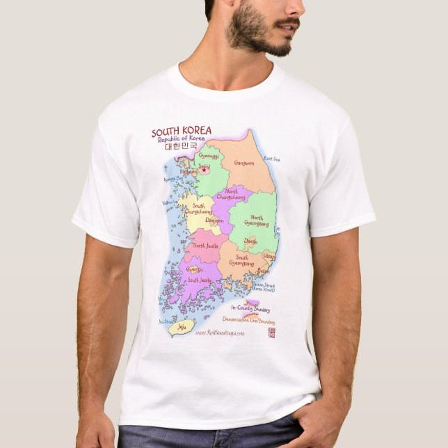 Camisa dos homens T do mapa de Coreia (Frente)