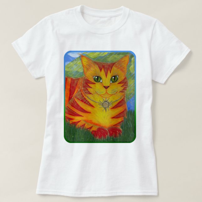 Camisa Dourado dourada da arte da fantasia do gato (Frente do Design)