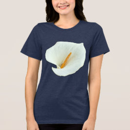 Camisa Elegante de Lírio-Calla Branco sobre Azul-M