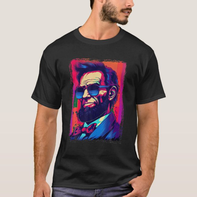Camisa Engraçada Abe Lincoln Retro Óculos Solares  (Frente)