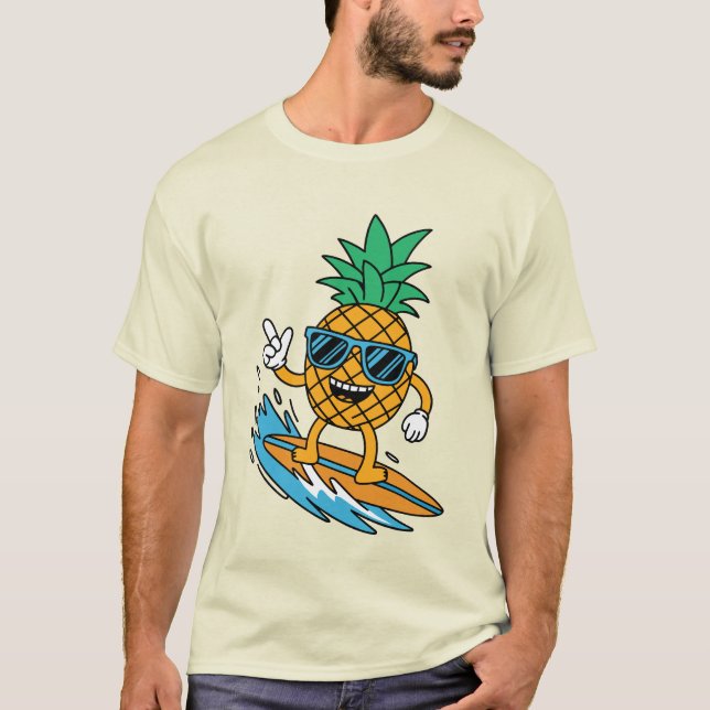 Camisa engraçada de abacaxi surfando tropical (Frente)