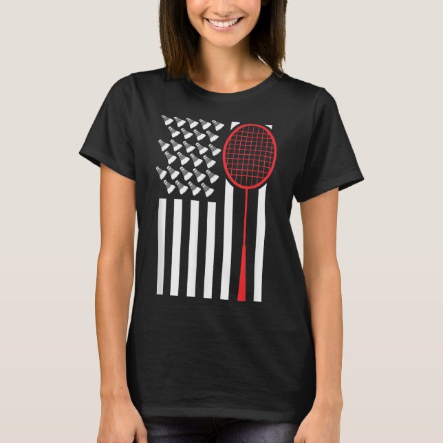 Camisa engraçada de badminton com bandeira america (Frente)