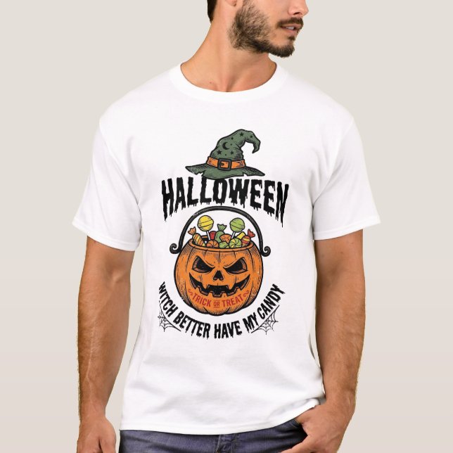Camisa engraçada de bruxa de Halloween com design  (Frente)
