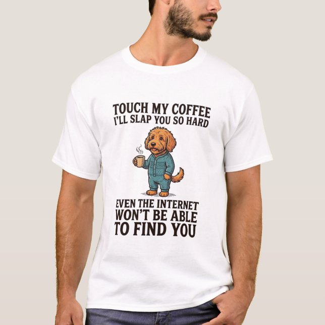 Camisa engraçada de cachorro de café com desenho v (Frente)