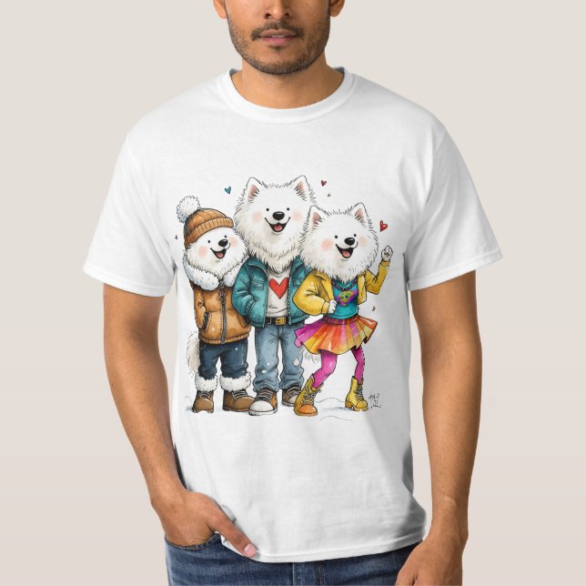 Camisa engraçada de cachorro esquimó Trio de cães  (Frente)
