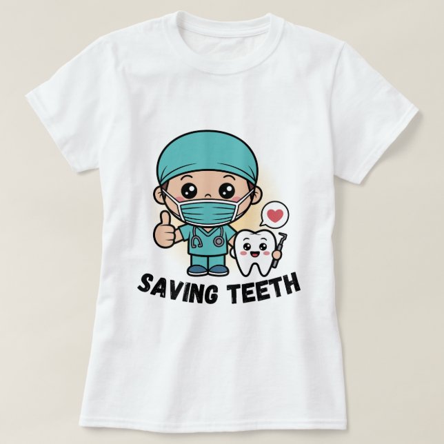CAMISA ENGRAÇADA DE DENTISTA :SALVANDO DENTES (Frente do Design)