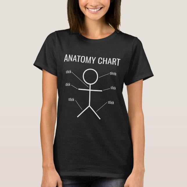 Camisa engraçada de figura de palito Anatomia Gráf (Frente)