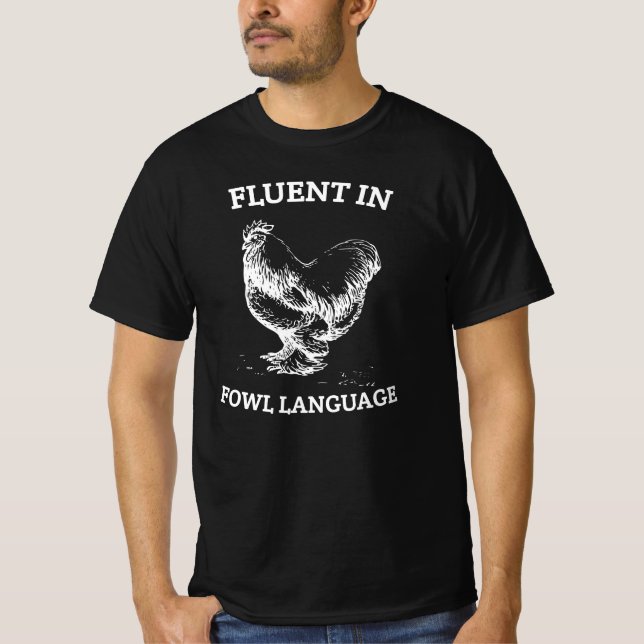 Camisa Engraçada de Frango, Fluente em Linguagem d (Frente)