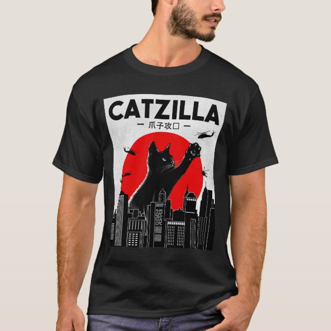 Camisa Engraçada De Gato De Catzilla, Camiseta Eng (Frente)