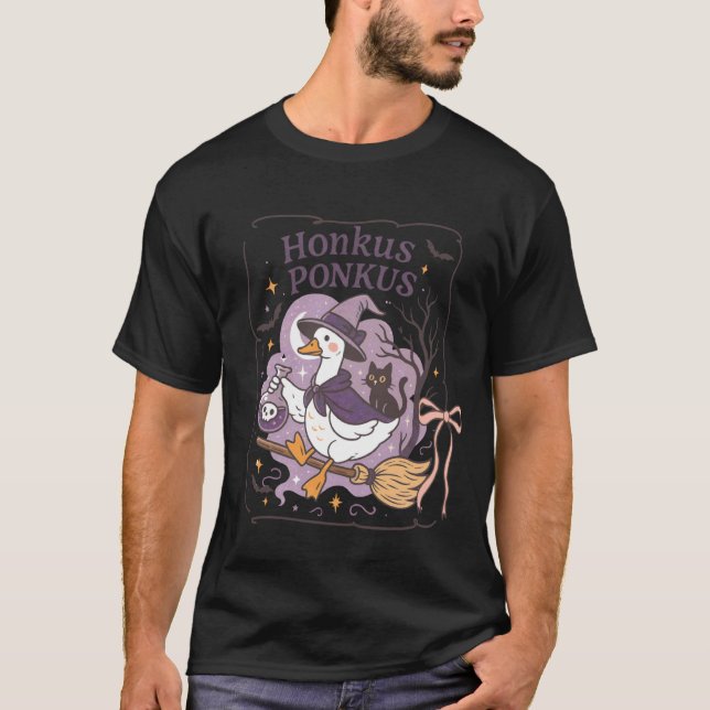 Camisa engraçada de Halloween de Ganso Bruxa Honku (Frente)