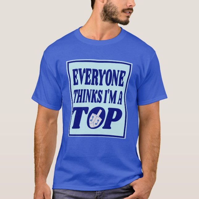 Camisa engraçada de Hanukkah azul Piada Dreidel  (Frente)