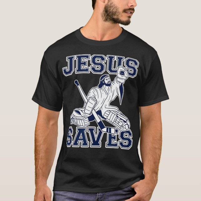 Camisa Engraçada De Hockey - Jesus Salva Camisas - (Frente)
