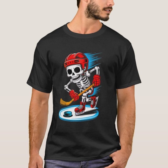 Camisa engraçada de hóquei de esqueleto de Hallowe (Frente)
