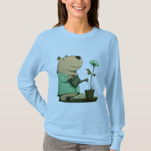 Camisa engraçada de mulher Planta Regando Capivara