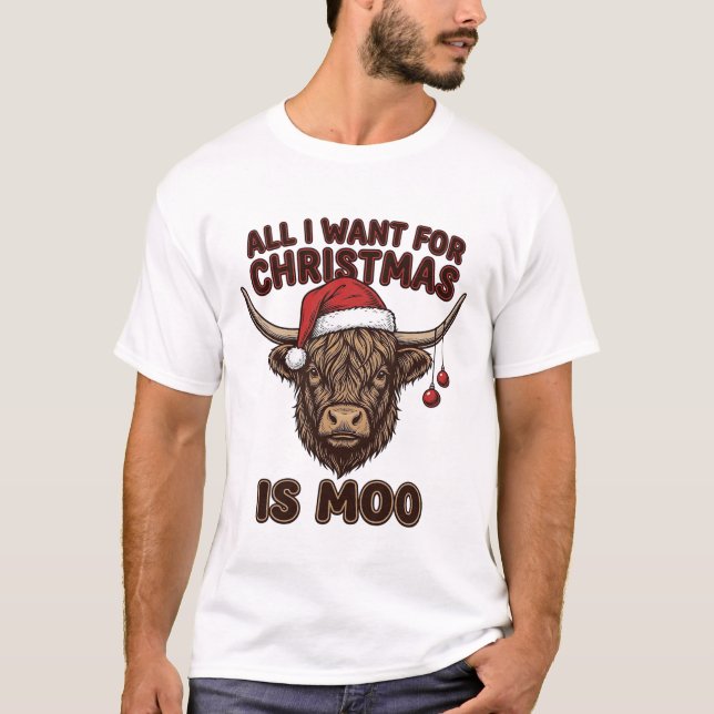 Camisa engraçada de Natal Vaca das Terras Altas Mo (Frente)
