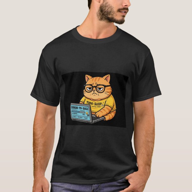 Camisa engraçada de programador de gato laranja (Frente)