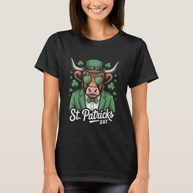 Camisa engraçada de vaca das Terras Altas, trevo d (Frente)