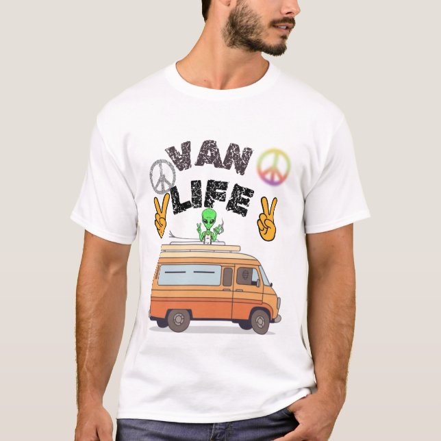 Camisa engraçada de vida em van com signo de paz a (Frente)