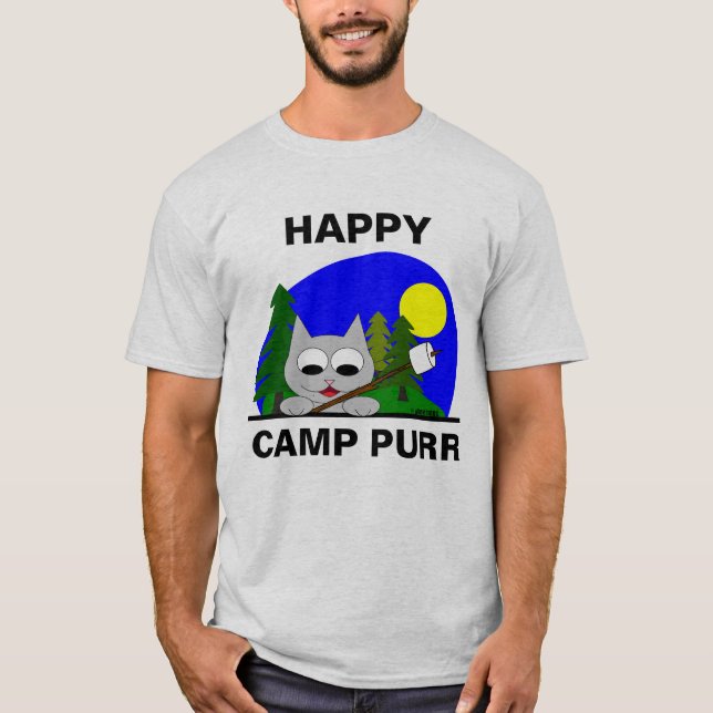 Camisa engraçada do gato do acampamento feliz (Frente)