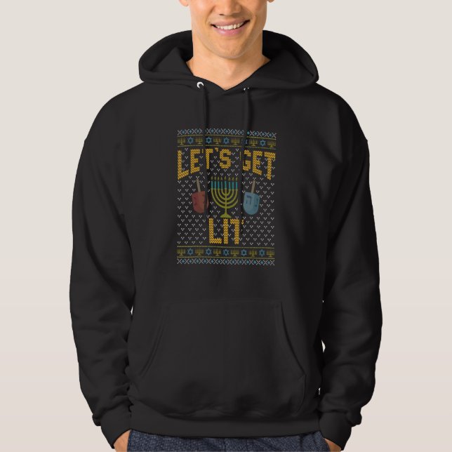 Camisa engraçada e feia de Hanukkah Let's Get Lit  (Frente)