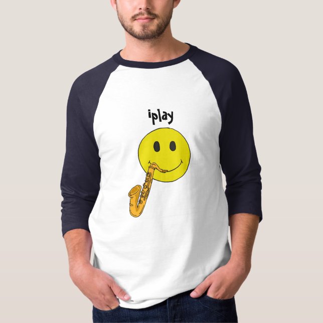 Camisa engraçada iplay do saxofone da cara de AZ- (Frente)