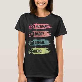 Camisa Engraçada Marido Papai Gamer Herói Jogos