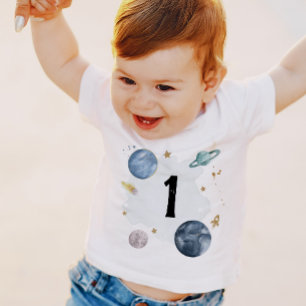 Camisa Espaço 1º Aniversário Planetas Galáxia Um M