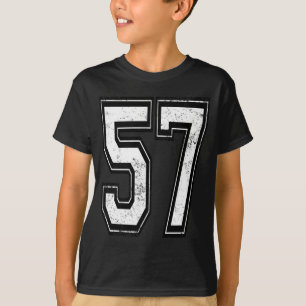 Camisa esportiva universitária número 57 desgastad