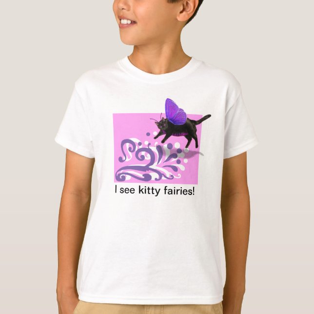 Camisa feericamente do gatinho roxo cor-de-rosa t (Frente)