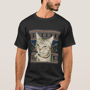Camisa Feia de Natal do Gato Engraçado Fumando Mem