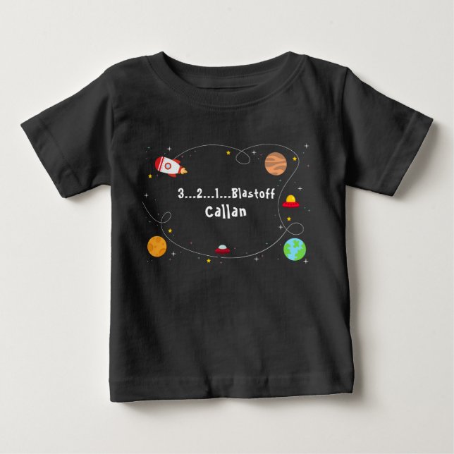 Camisa Feliz Aniversário 3...2...1...Blastoff (Frente)