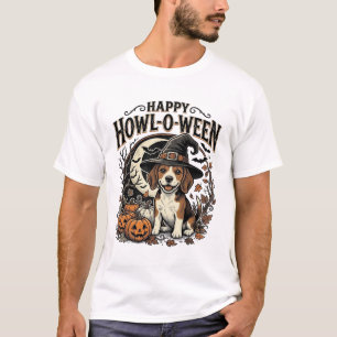 Camisa Feliz Howl-O-Ween Beagle Bruxa Chapéu Dia d