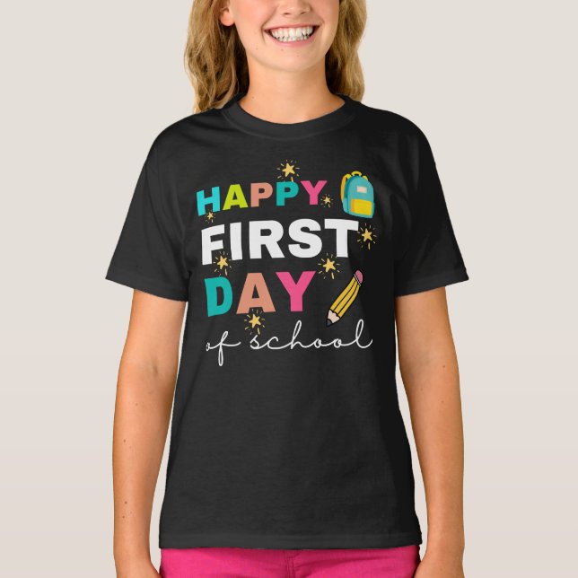 Camisa Feliz Primeiro Dia de Aula, Professor de Es (Frente)