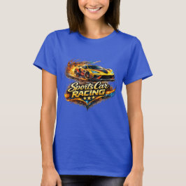 Camisa Feminina Básica Gráfica de Carros de Corrid