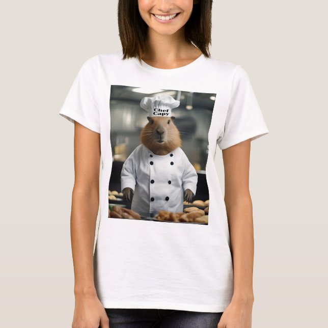 Camisa Feminina Capivara Chef Engraçado (Frente)