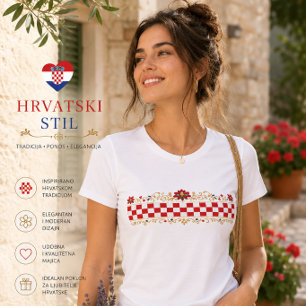 Camisa Feminina Croata com Estilo de Padrão Folcló